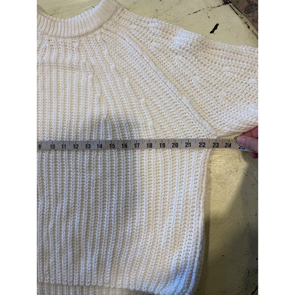 Free People White Chunky Knit Sweater XS Women's 100% Cotton Pullover Crew Neck - Picture 3 of 7